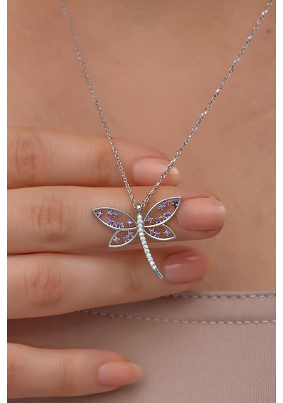 Nereze 925 Ayar Gümüş Mor Zirkon Taşlı Yusufcuk Model Kolye