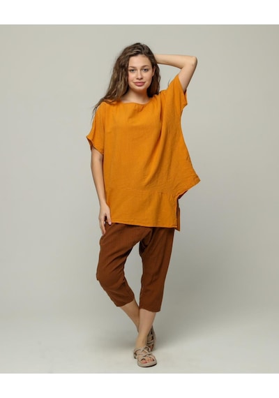Asimetrik Keten Bluz - Modern Ve Şık Tasarım Sari