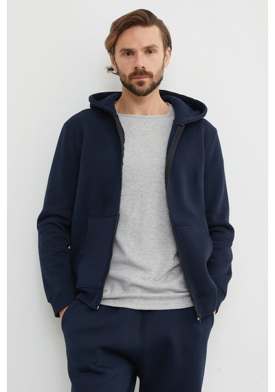 Fullamoda 3 İplik Fermuarlı Kanguru Cepli Sweatshirt Lacivert
