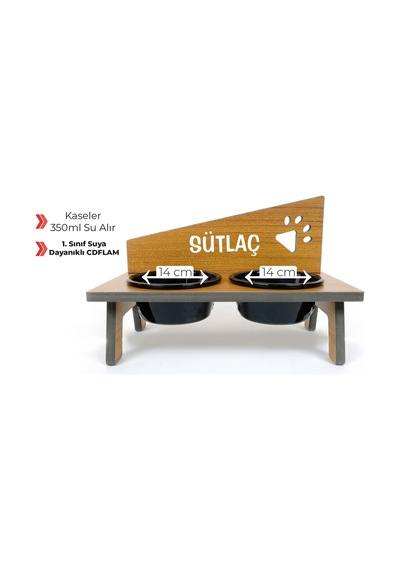 Kedi&köpek Mama Kabı Standı-özel İsim Baskılı-pençe Model-suya Dayanıklı-ceviz-siyah Seramik-2 400ml