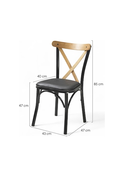 Tonet Sandalye - Deri Kumaş - Metal İskelet - Mutfak Sandalyesi - Salon Sandalyesi 4 Adet Siyah