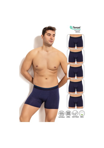 Özkan Underwear Özkan 11256 5'li Paket Erkek Premium Kumaş Modal Pamuklu Esnek Yumuşak Boxer Şort Lacivert