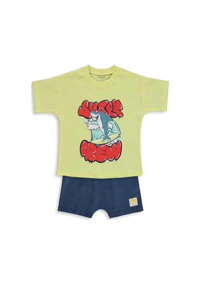 Civil Baby Shark Crew Baskılı 6-18 Ay Takım - Sarı Limon Sarısı