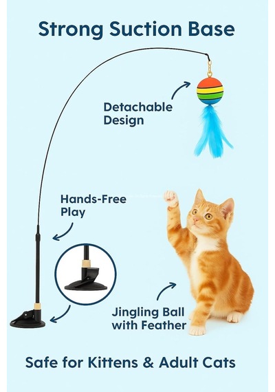 Vakumlu Tüylü Kedi Oltası Çıkarılabilir Çıngıraklı İnteraktif Ve Eğlenceli Kedi Oyuncağı Eller