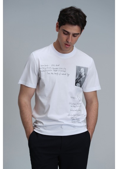 Lufian Erkek Fred Modern Grafik T-shirt 111020219 Beyaz