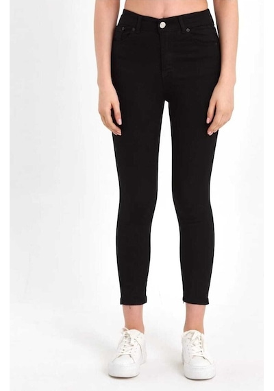 Siyah Yüksek Bel Dar Paça Jeans Siyah