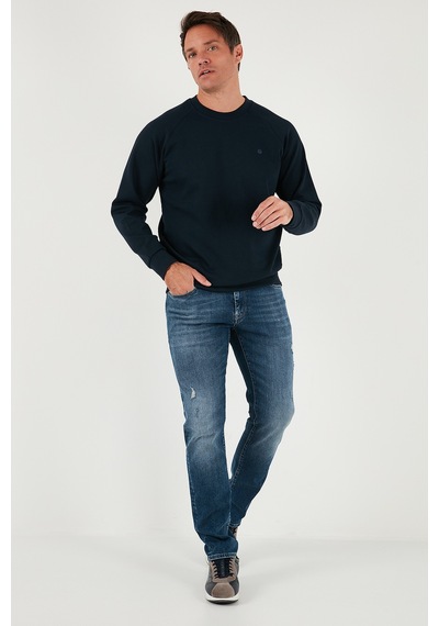 Buratti Streç Pamuklu Relaxed Fit Bisiklet Yaka Erkek Sweat 5901210 Lacivert