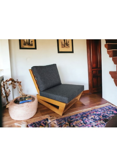 Nepal Bahçe Balkon Masif Kayın Ahşap Koltuk Takımı -2+1+1 Antrasit