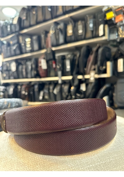 Trg Polo Bordo Nokta Desen Hakiki Deri Erkek Kemeri