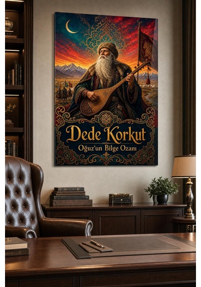 Dede Korkut Temalı Baskılı Cam Tablo Türk Kültürü Dekoratif Duvar Tablosu