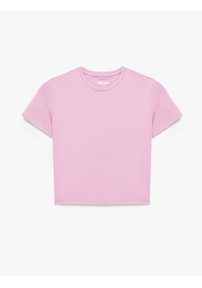 Koton Pamuklu Slim Fit Kısa Kollu Bisiklet Yaka Spor Tişört Pembe 6sak10353nk Gül