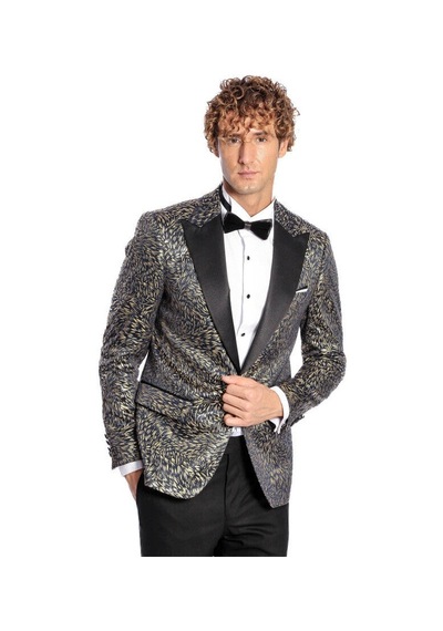 Wessi Tüy Desenli Slim Fit Erkek Smokin Ceket - Lacivert