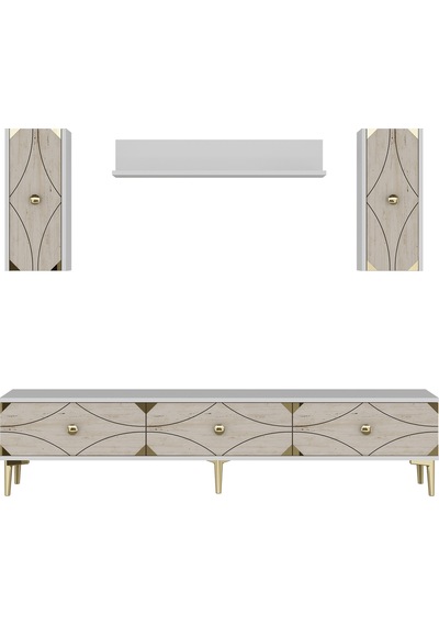 Tvr1897btg Alfa Tv Ünitesi Takımı Beyaz-traverten-gold 180cm
