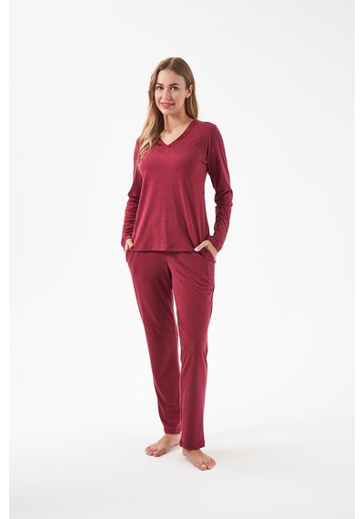 Relax Mode Kadın V Yaka Pijama Takım - 28091r Bordo Relax Mode Kadın V Yaka Pijama Takım - 28091r Bordo