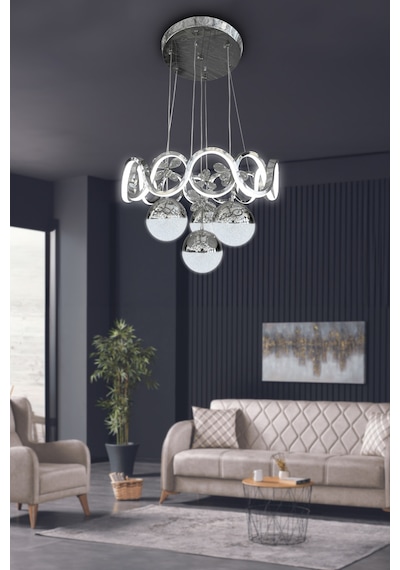 Sefa 4 Toplu Modern Sarkıt Led Avize - - Kumandalı / Krom Krom