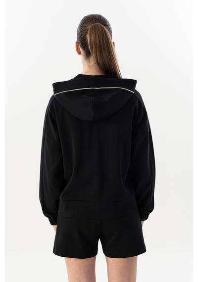 Maraton Comfort Kadın Kapüşonlu Siyah-beyaz Tracktop Siyah-beyaz