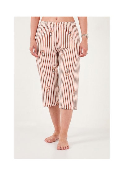 Lela Desenli Pamuklu Bisiklet Yaka Kaprili Pijama Takımı Bayan Pijama Takımı 65790787 Bej