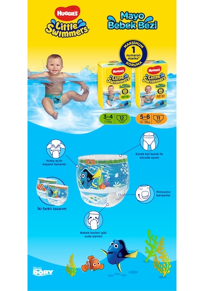 Huggıes Little Swımmers Mayo Bebek Bezi Beden:3-4 7-15kg 72adet 3 Numara 6'lı