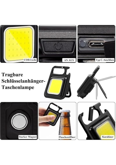 Anahtarlık Şeklinde Metal Kasa Cob Kare Fener Kamp &amp Outdoor Suya Dayanıklı Mini Cob Led Işıldak, Type C Çok Renkli