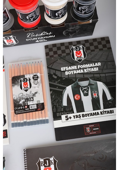 X Dekomus Lisanslı Beşiktaş 21 Parça Premium Hobi Eğlence Seti Boyama Kitabı,oyun Hamuru,kuru Boya Altın