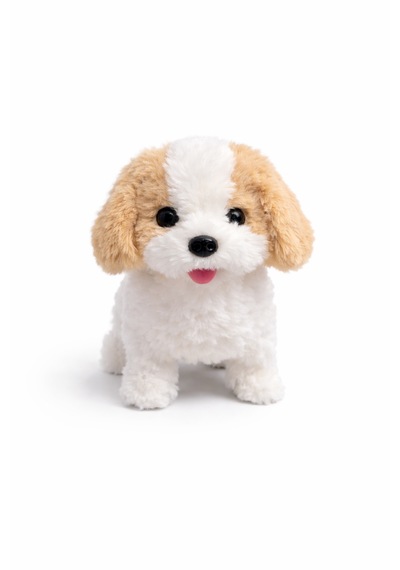 Pilli Yürüyen Peluş Köpek Oyuncak Sevimli Hareketli Peluş Köpek Bej - Beyaz