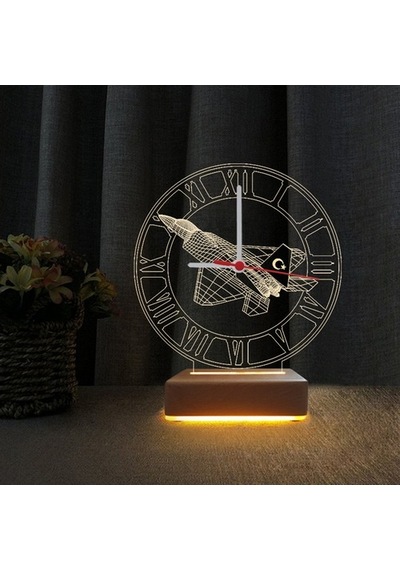 Türk F16 3D Led Saatli Gece Lambası Masa Lambası