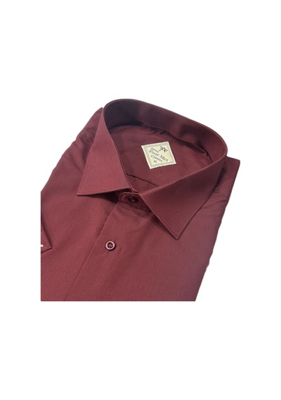 Eren Style Linen Keten Klasik %100 Cotton Kısa Kollu Terletmeyen Gömlek Bordo