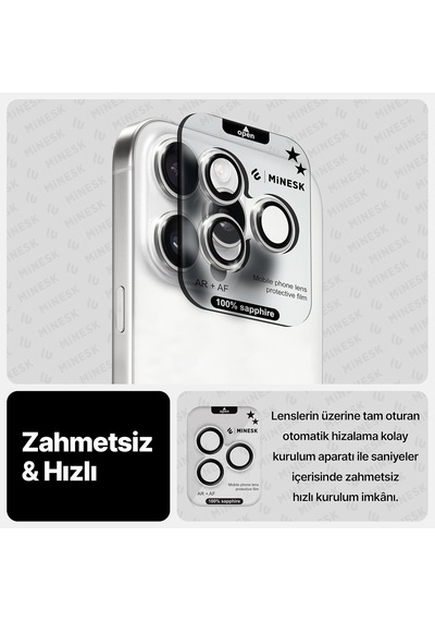 İphone 15 Pro / 15 Pro Max İle Uyumlu Orijinal Safir Cam %99.9 Saflıkta Gerçek Safir Cihazın Kendi Lensleri İle Aynı Materyal Lens Koruyucu Kamera Camı Gümüş