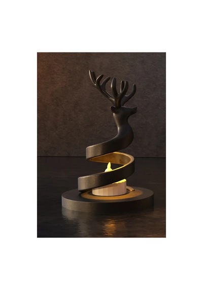 Alvera Spiral Ren Geyiği Mumluk Yılbaşı Dekoratif Ren Geyiği Tealight Mum Tutucu - Siyah