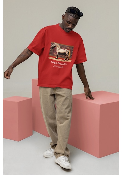 Noıssey Carpet Chronicles - Etnik Tasarımlı Unisex Oversize T-shirt Kırmızı