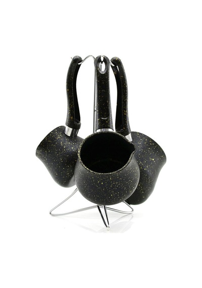 4pcs 230-280-380ml Granit - Çelik Cezve Renkli Metal Standlı 5705