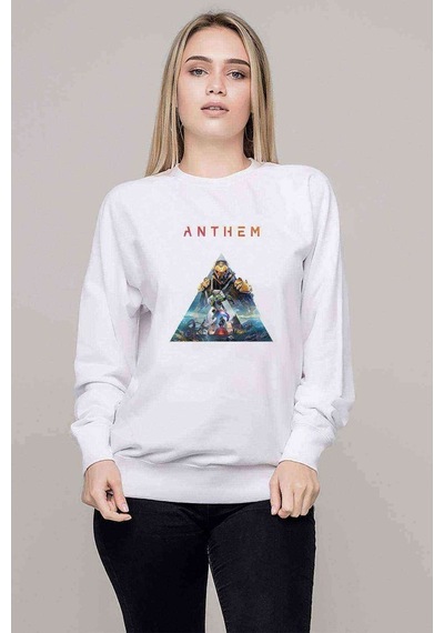 Anthem Logo Baskılı Beyaz Kadın Sweatshirt