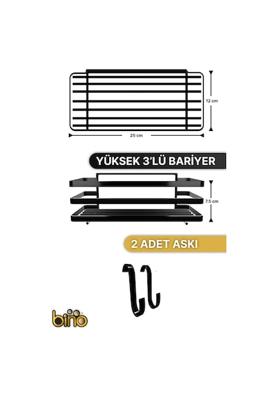 Banyo Düzenleyici Şampuanlık Sabunluk 1 Adet Lamalı Yapışkanlı 2 Askılı Duş Rafı Organizer Siyah