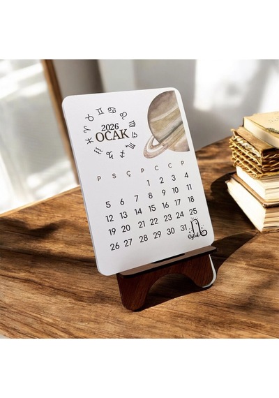 2026 Takvim - Astroloji Burç Ve Gezegenleri Standlı Masaüstü Takvim- Ahşap Telefon Tutucu