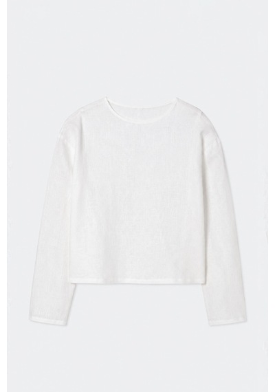 Suud Collection Ekru Mussel Crop Keten Bluz BEYAZ