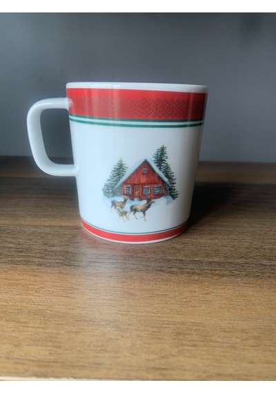 Yeni Yıl-noel Geyikli Ev Model Tekli Kupa Çok Renkli