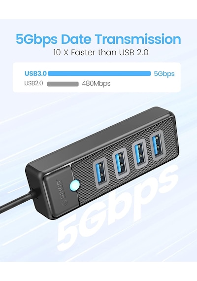 Orico Type-C to USB-A 3.0 4 Portlu Ultra Slim USB Çoklayıcı Hub Siyah