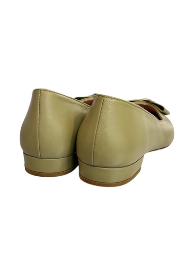 Tufan Shoes Yeşil Hakiki Deri Fiyonk Tokalı Babet Ayakkabı YESIL