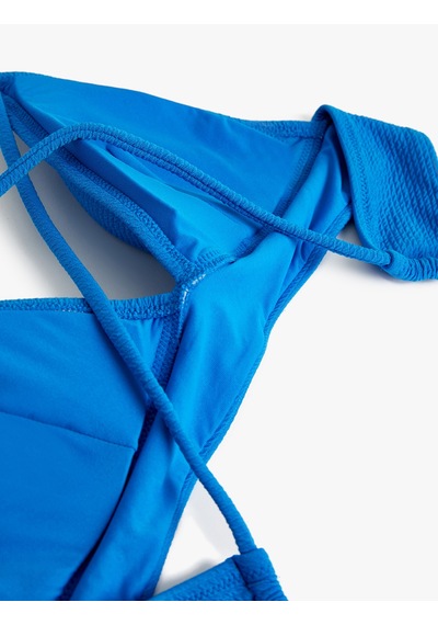 Koton Üçgen Bikini Üstü Dokulu Çapraz Askılı Kaplı Saks 4sak10015mm Saks Mavi