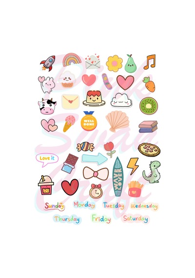 110 Parça Sevimli Cute Kawaii Etiket Seti Paketi, Bullet Journal, Scrapbook, Planlayıcı, Ajanda Diğer