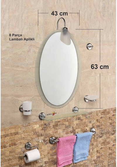 Dev Büyük 8Li 63X43Cm Otel Banyo Cafe Wc Tuvalet Lavabo Ayna Seti