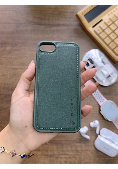 Apple iPhone 7 Uyumlu Premium Deri Dokulu Darbelere Karşı Dayanıklı Nazal Silikon Kılıf Haki