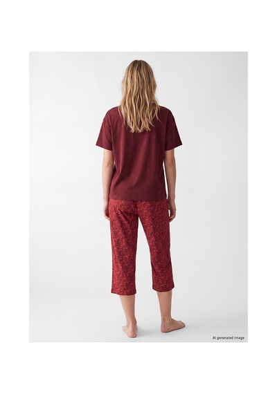 Lcw Dream Kırmızı Bisiklet Yaka Desenli Kadın Kaprili Pijama Takımı