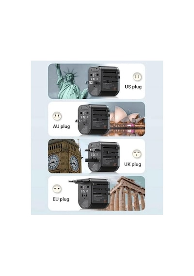 Universal Seyahat Adaptörü, 25w Gan Hızlı Şarj, 2x Usb-c + 1x Usb-a, Universal Travel Adapter,