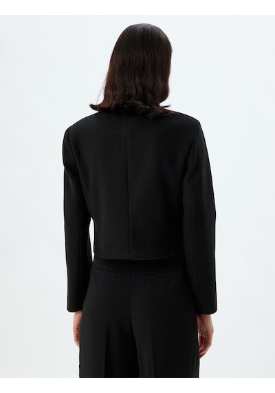 Koton Crop Ceket Yuvarlak Yaka Düğmeli Kalın Örme Slim Fit Siyah 5wak20213ew Siyah