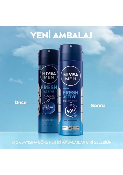 Erkek Sprey Deodorant Fresh Active 150 Ml,ter Kokusuna Karşı 48 Saat Koruma,okyanus Özleri,uzun Süren Ferahlık,alüminyum İçermeyen Formül 2 Paketi