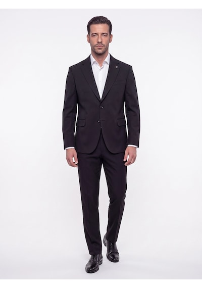 Siyah Mono Yaka 4 Drop Regular Fit Günlük Takım Elbise