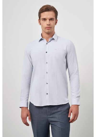 İmza Gri Uzun Kol Kendinden Desenli Armürlü 032 Sert Yaka Classic Slim Fit Gömlek 1004245151 Gri