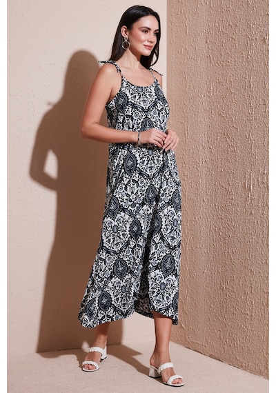 Lela Regular Fit Ip Askılı Uzun Bayan Elbise 5865732 Siyah-Siyah