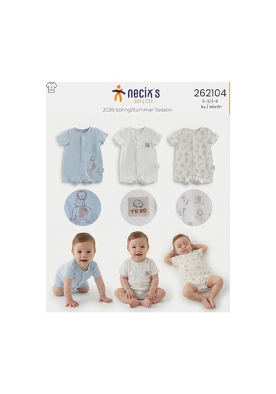 Necix's Erkek Bebek Yazlık Pamuklu Penye Kumaş Tulum 0- 6 Ay 5485 5480 Beyaz Beyaz